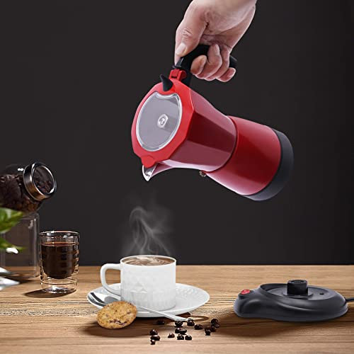 AOAPUMM Machine à expresso électrique - Cafetière de camping - Cafetière à moka - 6 tasses - 300 ml - Pour un vrai café italien - Rouge