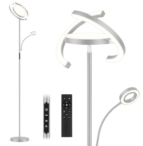 FIMEI Stehleuchte mit Leselampe, Stehleuchte für Wohnzimmer, Augenschutz, 4 Farbtemperaturen, dimmbar, Touch-Steuerung & Fernbedienung, für Wohnzimmer, Büro, Schlafzimmer