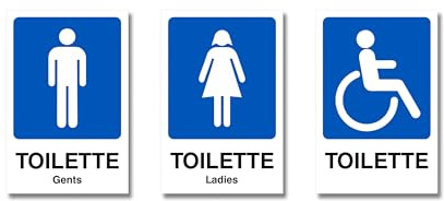 3 Adesivi Toilette: Uomo - Donna - Disabili, in vinile morbido, Targhette adesive bagno, cartelli Lavabili, per Porte, Uffici, Locali, Negozi, misura 10x15 cm