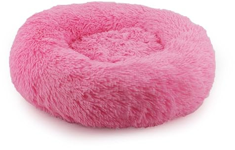 Ancol Super Plush Donut Dog Bed in Pink - Comfortable Indoors Snuggle Pad with Raised Rim - Cosy Puppy Mat Sleeping Place - 50cm