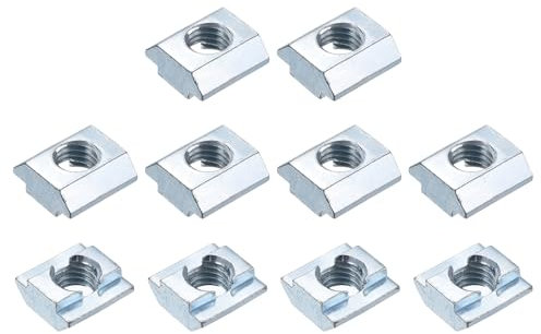 sourcing map 10Pcs M10 T Nut Tee Sliding Slot Nuts, T-Slot Nut Hammer Nut Block Square Nuts Fastener Carbon Steel Nickel Plated for Aluminum Extrusion Profile 4545 Series