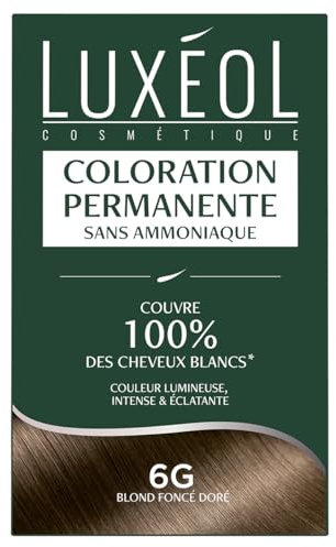 Luxéol - Coloration Permanente 6G Blond Foncé Doré - Sans Ammoniaque - Couvre 100% des Cheveux Blancs(1) - Longue Durée(2) - Couleur Lumineuse Éclatante Intense - Testée & Approuvée - 60ml, 60ml, 12ml