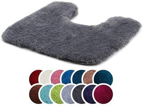 liebling Superior Badteppich mit Ausschnitt und Anti-Rutsch-Beschichtung, 100% Polyester (Mikrofaser), 50 x 45 cm, 30 Grad waschbar, Fußbodenheizung geeignet, Farbe: anthrazit