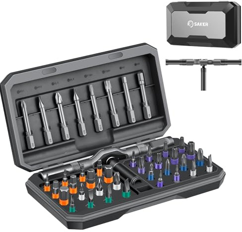 Saker 42 in 1 Magnetic Screwdriver Set, Multi Bit Free Combination Ratchet Screwdriver Set Portable Repair Tool Kit for Gifts, Furniture, Computer, Bicycle and DIY Grey