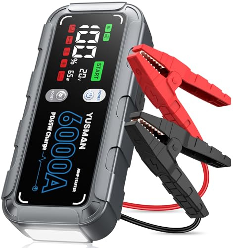6000A Car Battery Jump Starter, 65W Quick Charger, 26800mAh Jump Starter Battery Pack(All Gas/12L Diesel) with Booster, 12V Portable Jump Starter with Jumper Cables, 4-Mode Lights