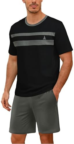 Marvmys Pyjama Court Homme Coton Été Ensemble De Couleurs Contrastées Col Rond Hauts à Manches Courtes Et Short avec Poche S-3XL
