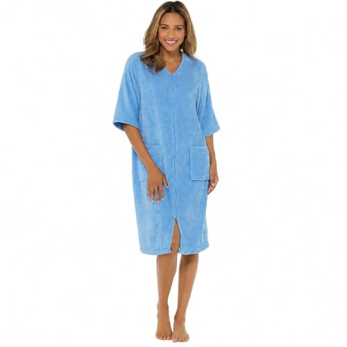 GM Apparel Women’s Zip Up Bathrobe Dressing Gown - 100% Cotton Ladies Terry Towelling Bath Robes - Highly Absorbent Towel Robes