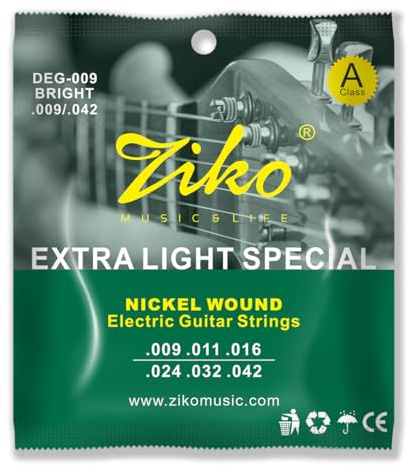 Ziko Extra Light Special Electric Guitar Strings, Nickel Wound, .009-.042 Gauge, Long Duration Tone，Set of 6