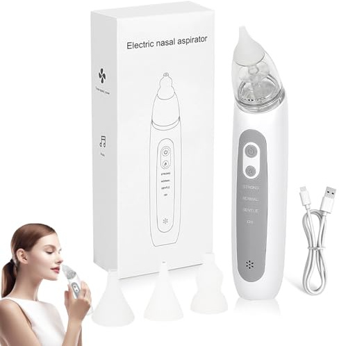 Nasal Aspirator for Baby, Electric Baby Nose Sucker with 3 Silicone Tips, Adjustable Suction, Anti-Backflow Baby Nose Cleaner with Music & Light, Safe Nasal Mucus Remover for Toddlers