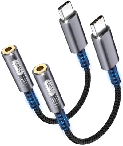 bakibo Adapter USB C auf Klinke 3.5mm (2 Stück), USB C auf 3.5 mm Jack Klinke Kopfhörer Adapter HiFi Audio DAC Typ C auf Aux Dongle Kabel kompatibel mit iPhone 17 16 15 iPad Pro Galaxy S25 S24, Grau