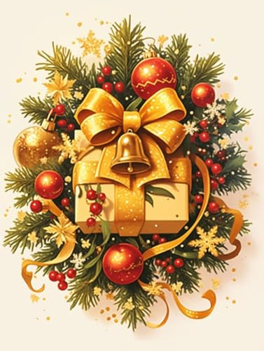 Decoration Noel Diamond Painting doré Kits, DIY Diamond Painting Adulte Enfant cadeau Set, Diamant Loisirs CréAtifs Adultes, Peinture Diamant Cristal Art, IdéAl Hiver Cadeau Noel 30x40cm u-176