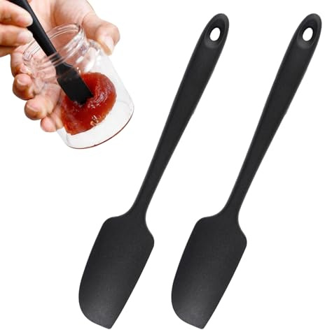 2 stycken små silikonspatlar, 22,5 cm, svart | Flexibel sömlös minispatel, Värmebeständig, För matlagning, bakning, blandning och omrörning, Passar i små behållare