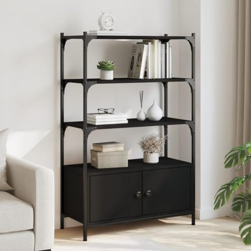 Frdhee Scaffale per scale, divisorio per libri, 3 ripiani, nero, 70 x 30 x 109,5 cm, materiale in legno, per soggiorno, camera da letto, ufficio, studio, facile da mantenere
