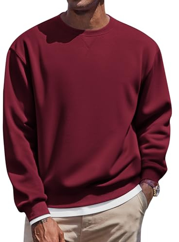 COOFANDY Men's Sweatshirts Crew Neck Fleece Jumper Wine Red XL