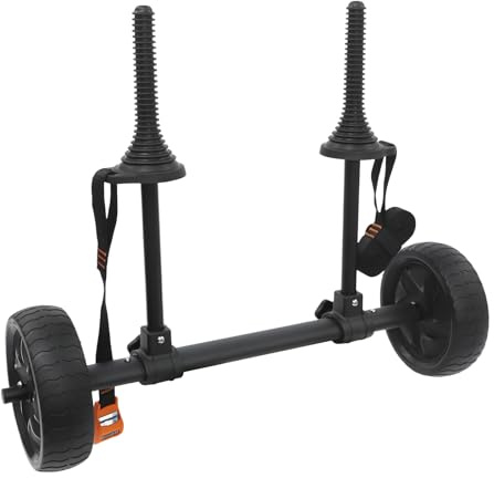 Luntra Chariot de kayak réglable de 6 à 28 cm, chariot de transport amovible en aluminium avec roues de 20 cm et sangle de serrage, capacité de charge de 45 kg, pour kayak, canoë et paddleboard