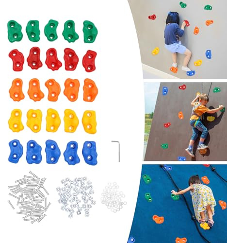 Haoxuesen Prises d'escalade 25 Pieces Enfant Multicolore, Poignees d'escalade Mur d'escalade Supports d'escalade Interieur Exterieur, Charge 100Kg pour l'escalade Et l'exercice Physique