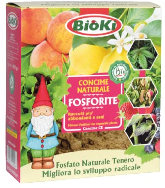 Bioki Fosforite Naturale ad alto titolo di fosforo per aridocoltura e siccita'. Astuccio da 900 g