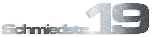 Metzler Hausnummer Edelstahl, individueller Schriftzug V2A Stahl, Hausnummernschild, Straßenschild, Wunschstraßenname und Hausnummer, 3D-Effekt, Rostfrei & Wetterfest, Made in Germany, Länge: 380 mm