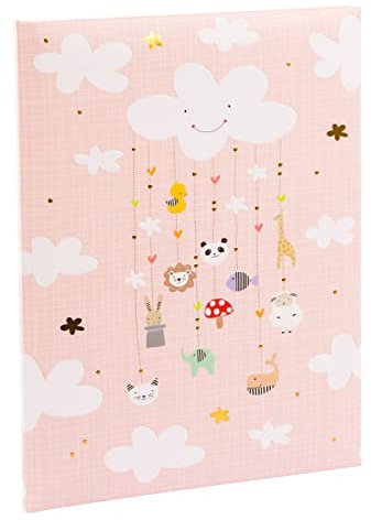 goldbuch 15 455 Babyalbum Mobile Girl Babybuch 30 x 31 x 4 cm, Fotoalbum mit 58 weißen Blankoseiten und 4 illustrierten Seiten, Einband aus Kunstdruck mit Goldprägung, Album Mädchen, Fotobuch Rosa