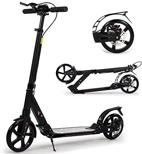Adult Kick Scooter with Disc Handbrake, Foldable Adjustable Urban Scooter with Dual Suspension, 200mm Big Wheels for Kids Adults and Teens
