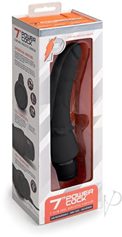 Powercocks 7-Inch Slim Anal Realistic Vibrator – Black Silicone Dildo Vibrator with Veined Shaft | Flexible, Anal-Safe Design & Sure-Grip Base