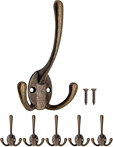 Fuxxer Antike Garderoben-Haken Gusseisen Wandhaken Kleiderhaken Messing Bronze 5er Set