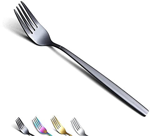Berglander Fourchettes à dîner noires 6 pièces, ensemble de fourchettes en acier inoxydable plaqué noir brillant, fourchettes et cuillères, ensemble d'argenterie, cuillères et de fourchettes