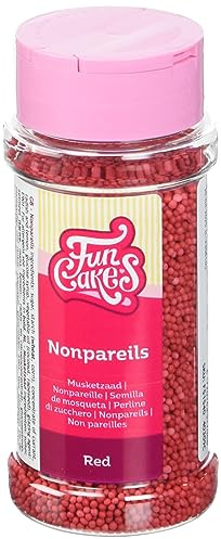 FunCakes Nonpareils Rouge: Sprinkles de gâteau, bon goût, parfait pour la décoration de gâteaux, des centaines et des milliers de sprinkles. 80 g.