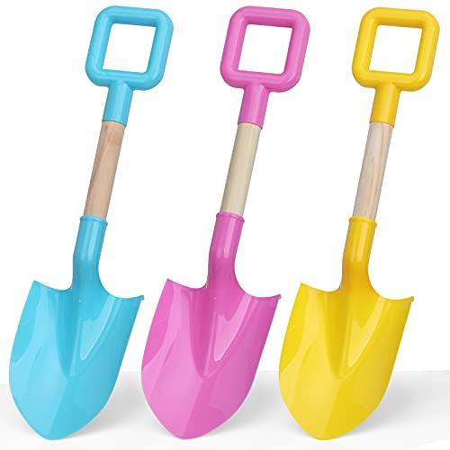 16 Long Kids Beach Spades Sand Shovels Toys Gardening Tools Kit Sandbox Sturdy Snow Scoop Durable Wood Handle ABS Plastic Spade for Garden Sand Snow Backyard Summer Kids Adults 3- Pink Blue Yellow