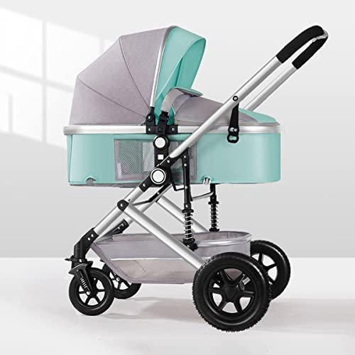 Single Reclining Stroller Baby Carriage Bassinet,Infant Carriage Newborn Pushchair,2 in 1 Buggy,Aluminum Alloy Frame,Adjustable Backrest & Canopy (Color : Green)