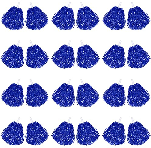 Chivao 24 Pcs Cheerleading Pom Poms, Metallic Foil Handle Cheer Squad Team Spirited Fun for Party, Sports Dance Cheer, 30 Grams Weight Each(Blue)