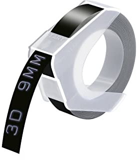 Cruxer Prägeband, Ersatz für Dymo Omega Etikettenband, selbstklebend, Dymo Prägeband, 9 mm x 3 m, Weiß auf Schwarz, Vinyl-Etiketten für DYMO Omega Junior Prägeetikettenmacher, 20 Stück