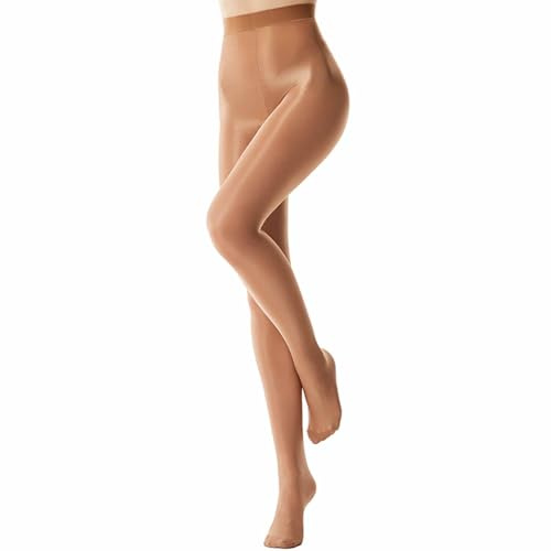 RUIBAVYA Medias Brillante Mujer 60D Aceite Pantyhose Cintura Alta Tights Medias sin Costuras Brillantes Coffee