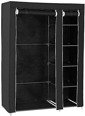 Armario Organizador de Ropa Plegable de Tela, ropero Tejido no Tejido, guardarropa Desmontable con Cremallera, Estante y Barra,Tela Plegable con Cremallera (Negro, 172 * 105 * 43cm)