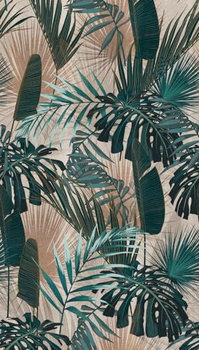 Livingwalls Travel Styles Papier peint non tissé Motif feuille de palmier Vert et beige Papier peint mural tropical pour différentes pièces 1,59 m x 2,80 m