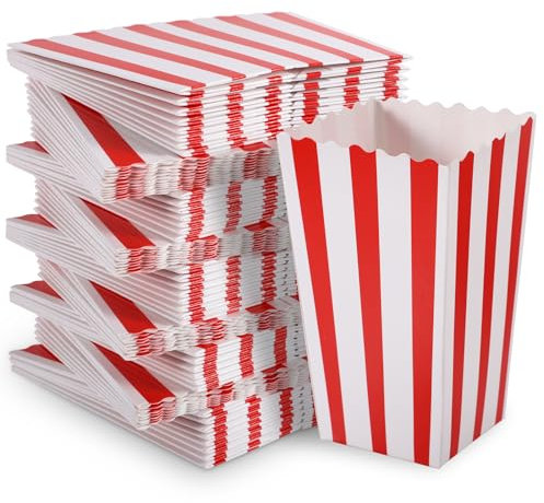 Yoosso 100 Stück Popcorn Tüten, 11,5x7x5 cm Popcorntüten Klein Popcorn Boxen Rot Weiß Snacktüten Süßigkeiten Partytüten für Filmabend Kino Retro Weihnachten Kindergeburtstag Hochzeit Party