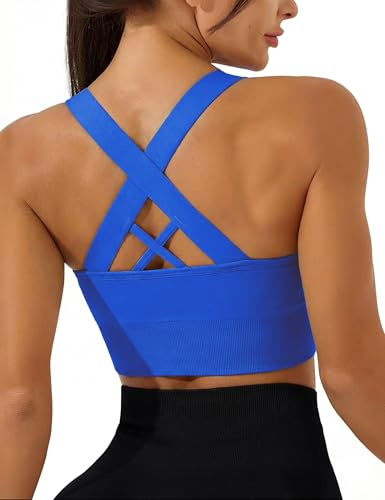 Leversic Reggiseno Sportivo Donna Top Fitness Reggiseno Imbottito Palestra Donna Senza Ferretto Reggiseni Push Up per Yoga Jogging Gym Blu Reale S