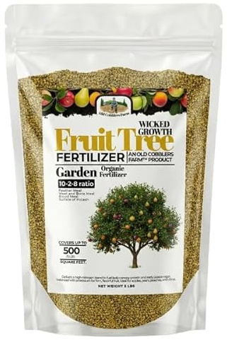 Old Cobblers Farm™ Organic Fruit Tree Fertilizer 10-2-8 – Slow-Release Plant Food for All Fruit Trees – Boosts Root Strength, Fruit Yield, and Soil Health – Natural Garden Formula (15 lbs)