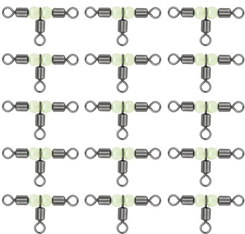 50 piezas giratorias de 3 vías, barril de línea cruzada en forma de T, triple giro con cuentas brillantes, rodamientos de bolas de pesca para aparejos de conector de pesca en el mar (7#)