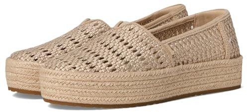 TOMS Women's Valencia Espadrille, Fabric Upper, Champagne Metallic Basket Weave, 9B