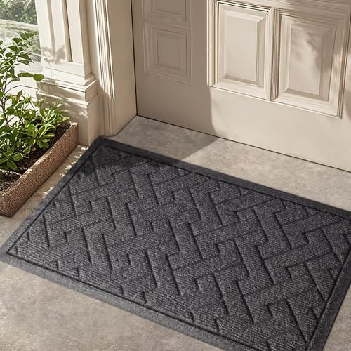 LEKEEPGO Tappetino per porta, 43 x 75 cm, zerbino interno esterno, antiscivolo, antiscivolo, ingresso lavabile, tappetino d'ingresso interno assorbente e durevole, grigio