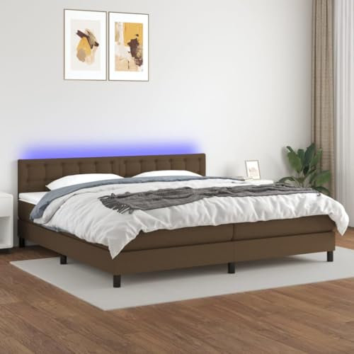 KOIECETA Boxspringbett mit Matratze LED Doppelbett Polsterbett Bett Bettrahmen Bettgestell Lattenrost Schlafzimmerbett Hotelbett Dunkelbraun 200x200 cm Stoff