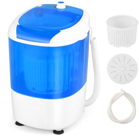 TANGZON 2-in-1 Portable Washing Machine, Single Tub Small Washer Spin Dryer with Timing Function, Compact Laundry Machine for Camping Caravan Dorms Apartments (1 Knob, 10 min Wash, 5 min Spin, Blue)