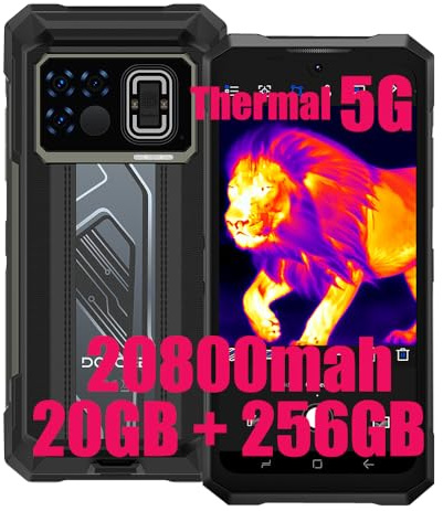 DOOGEE Fire 6 Max 5G Thermal Imaging Smartphone ohne Vertrag, 6.72 FHD+ Octa Core 20GB + 256GB, 20800mAh/33W, Robustes 50MP + 20MP Infrarot + 16MP, NFC/Fingerprint/Simlockfreie Handys (Schwarz)