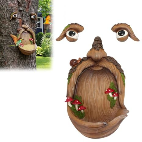 Baumgesicht, Baumgesichter, Dekoration, Outdoor, Kunstharz, Baumgesicht, Gartendekoration, wetterbeständig, für den Außenbereich, niedlicher Vogelfutterspender, einfache Installation, passend für