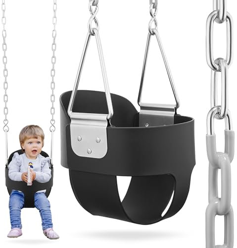 HyperMotion Altalena a catena per bambini piccoli con schienale alto, seduta in schiuma EVA, resistente agli agenti atmosferici, per giardino con moschettoni, 22 kg max