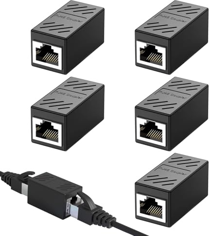 5 Pcs Ethernet Coupler, RJ45 Coupler, Female to Female Ethernet Connector, RJ45 Connector Cable Adapter to Connect Two Short Network Cables, Extender for Cat5/Cat5e/Cat6/Cat7/Cat8, LAN Network Joiner