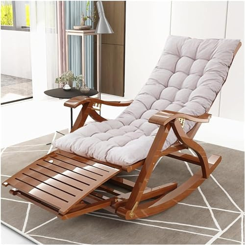 GenSDH Leisure Rocking Chair and Footstool Set, Wooden Rocking Chair Rocker with Cushions,Foldable Reclining Lounger Chair with Foot Massage Boar,with Pad1,One Size