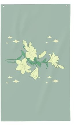 Drapeau de lys blancs de dessin animé. Drapeau décoratif d'extérieur 0,9 x 1,5 m, bannière verticale en polyester. Convient pour une utilisation en extérieur
