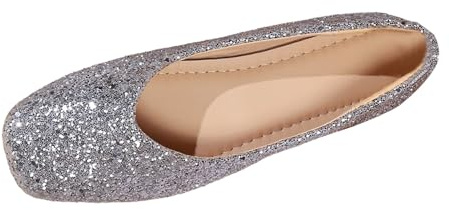 MODSGUE Ballerines classiques pour femme avec paillettes élégantes et brillantes - Chaussures plates et confortables - Pour fête, mariage, hiver, argenté, 43 EU